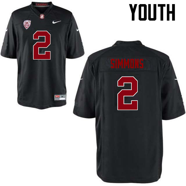 Youth Stanford Cardinal #2 Brandon Simmons College Football Jerseys Sale-Black - Click Image to Close